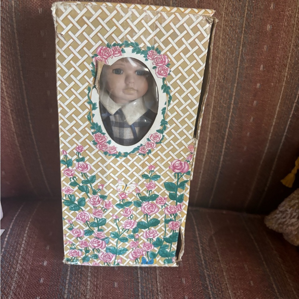 Porcelain Doll in Floral Box
